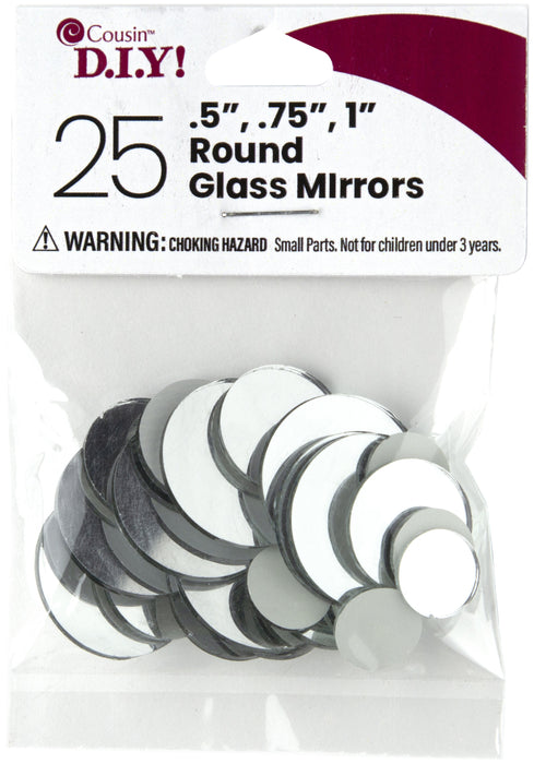 CousinDIY Round Glass Mirrors .5"-1" 25/Pkg-