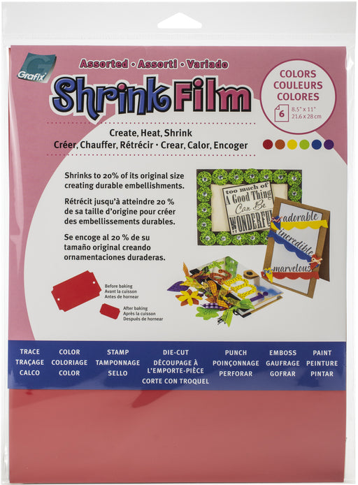 Grafix Shrink Film 8.5"X11" 6/Pkg-Red, Yellow, Purple, Blue, Orange, Green