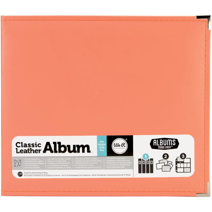 We R Memory Keepers - Classic Leather D-Ring Album 12 X 12" - Coral