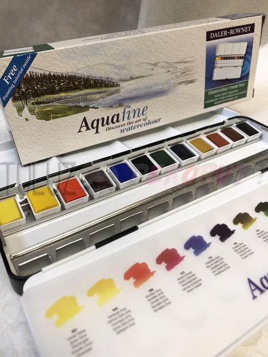 Daler-Rowney - Aquafine Watercolour - Metal Box - 12 Half Pan Set