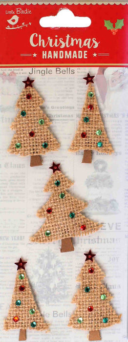 Little Birdie Christmas Burlap Sticker Embellishment 5/Pkg-Tree