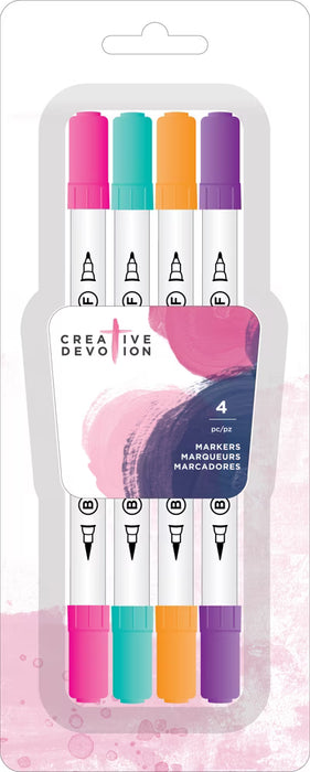 American Crafts Creative Devotion Dual Tip Brush Markers 4/Pkg - Bright
