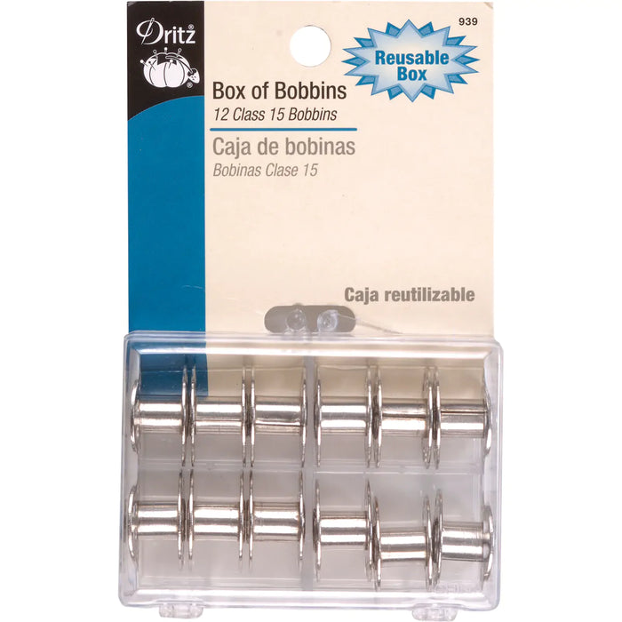 Dritz Class 15 Box Of Bobbins & Reusable Storage Box 12/Pkg-