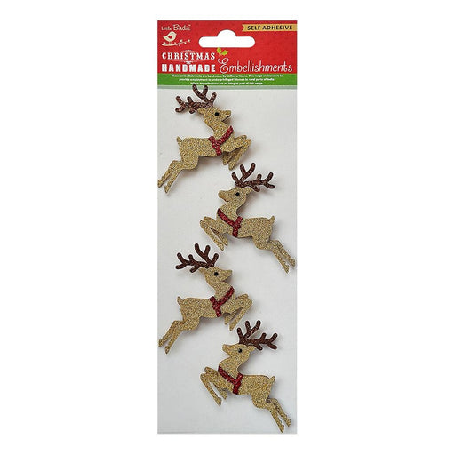 Little Birdie Christmas Embellishment 4/Pkg-Glitter Reindeer