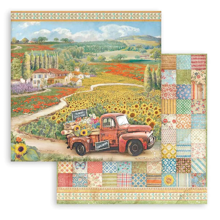 Stamperia Double-Sided Cardstock 12"X12"-Sunflower Art Vintage Car