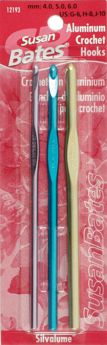 Susan Bates Silvalume Aluminum Crochet Hook Set-Sizes G6 To J10