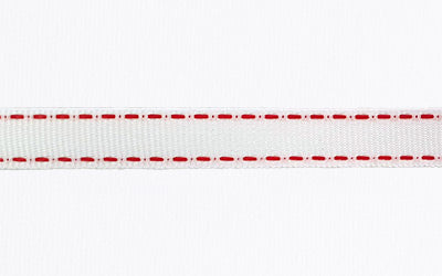 Petersham Ribbon - Sparkling - Saddle Stitch - White / Red (10mm x 1 Meter)