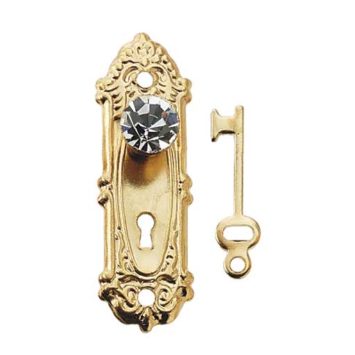 Houseworks - Dollhouse Hardware - Crystal Opryland Doorknob w/Plate & Key - 1 Inch Scale