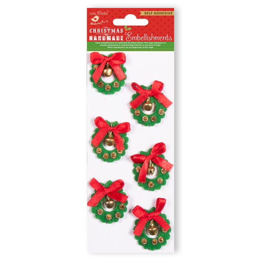 Little Birdie Christmas Sticker Embellishment 6/Pkg-Jingle Wreaths