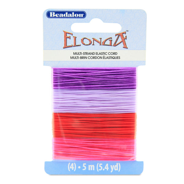 Elonga Stretch Cord, 0.7 mm / .028 in, Lilac, Purple, Red, Pink, 5 m / 5.4 yd ea color