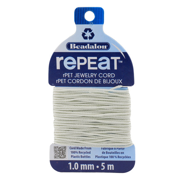 RePEaT, 100% Recycled PET Braided Cord, 8 Strand, 1.0 mm / .039 in, 100 lb / 45.3 kg, Break Strength, Cloud, 16.4 ft / 5 m