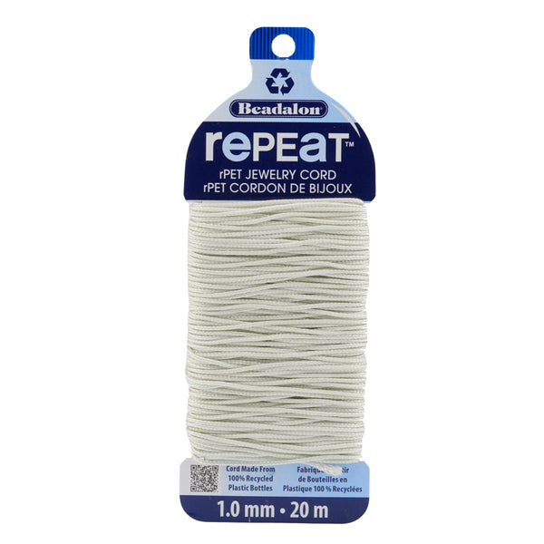RePEaT, 100% Recycled PET Braided Cord, 8 Strand, 1.0 mm / .039 in, 100 lb / 45.3 kg, Break Strength, Cloud, 65.6 ft / 20 m