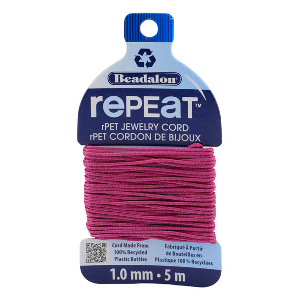 RePEaT, 100% Recycled PET Braided Cord, 8 Strand, 1.0 mm / .039 in, 100 lb / 45.3 kg, Break Strength, Fuchsia, 16.4 ft / 5 m