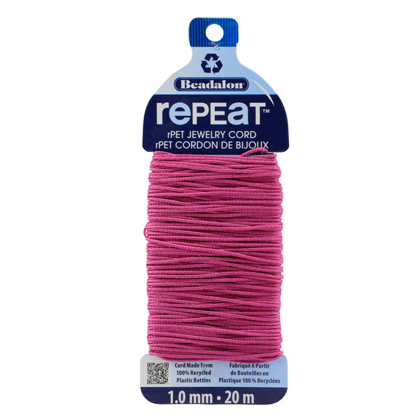 RePEaT, 100% Recycled PET Braided Cord, 8 Strand, 1.0 mm / .039 in, 100 lb / 45.3 kg, Break Strength, Fuchsia, 65.6 ft / 20 m