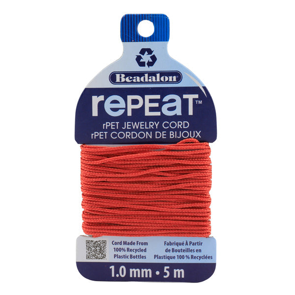 RePEaT, 100% Recycled PET Braided Cord, 8 Strand, 1.0 mm / .039 in, 100 lb / 45.3 kg, Break Strength, Coral, 16.4 ft / 5 m