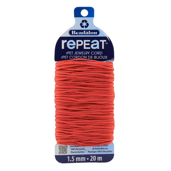 RePEaT, 100% Recycled PET Braided Cord, 12 Strand, 1.5 mm / .059 in, 125 lb / 56.7 kg, Break Strength, Coral, 65.6 ft / 20 m