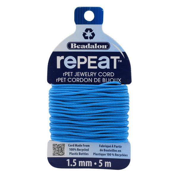 RePEaT, 100% Recycled PET Braided Cord, 12 Strand, 1.5 mm / .059 in, 125 lb / 56.7 kg, Break Strength, Sky Blue, 16.4 ft / 5 m