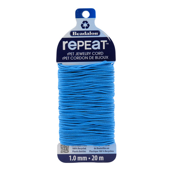 RePEaT, 100% Recycled PET Braided Cord, 8 Strand, 1.0 mm / .039 in, 100 lb / 45.3 kg, Break Strength, Sky Blue, 65.6 ft / 20 m