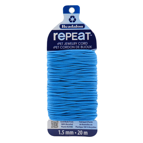 RePEaT, 100% Recycled PET Braided Cord, 12 Strand, 1.5 mm / .059 in, 125 lb / 56.7 kg, Break Strength, Sky Blue, 65.6 ft / 20 m