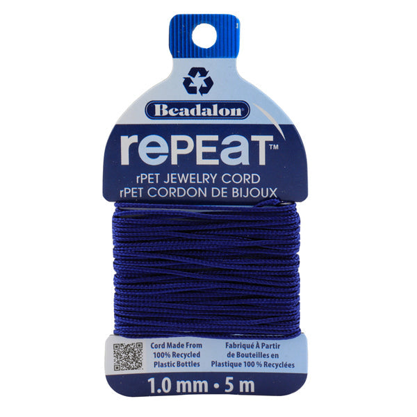 RePEaT, 100% Recycled PET Braided Cord, 8 Strand, 1.0 mm / .039 in, 100 lb / 45.3 kg, Break Strength, Navy Blue, 16.4 ft / 5 m