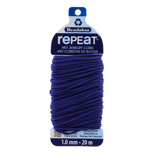 RePEaT, 100% Recycled PET Braided Cord, 8 Strand, 1.0 mm / .039 in, 100 lb / 45.3 kg, Break Strength, Navy Blue, 65.6 ft / 20 m
