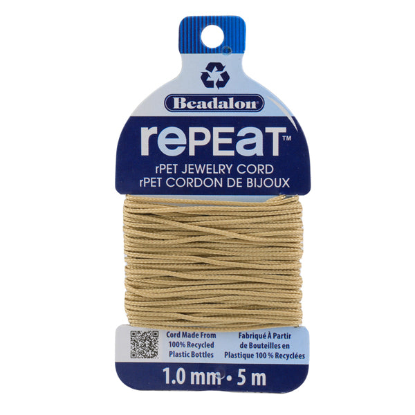 RePEaT, 100% Recycled PET Braided Cord, 8 Strand, 1.0 mm / .039 in, 100 lb / 45.3 kg, Break Strength, Sand, 16.4 ft / 5 m