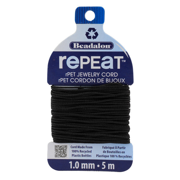 RePEaT, 100% Recycled PET Braided Cord, 8 Strand, 1.0 mm / .039 in, 100 lb / 45.3 kg, Break Strength, Black, 16.4 ft / 5 m