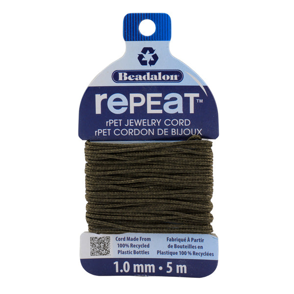 RePEaT, 100% Recycled PET Braided Cord, 8 Strand, 1.0 mm / .039 in, 100 lb / 45.3 kg, Break Strength, Earth, 16.4 ft / 5 m