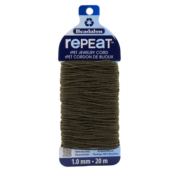 RePEaT, 100% Recycled PET Braided Cord, 8 Strand, 1.0 mm / .039 in, 100 lb / 45.3 kg, Break Strength, Earth, 65.6 ft / 20 m