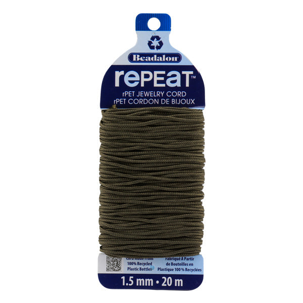 RePEaT, 100% Recycled PET Braided Cord, 12 Strand, 1.5 mm / .059 in, 125 lb / 56.7 kg, Break Strength, Earth, 65.6 ft / 20 m