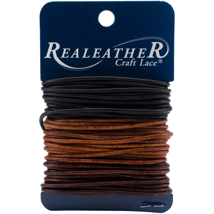 Realeather Crafts - Round Leather Lace 2mmX8yd Carded-Ebony, Cedar & Mahogany