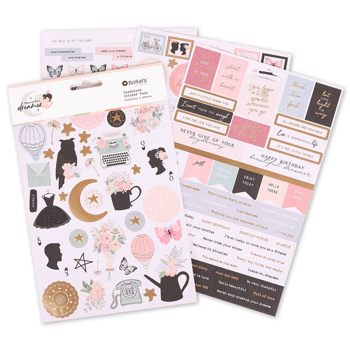 Rosies Studio BEAUTIFUL DREAMER CARDSTOCK STICKER PACK 4 SHEETS