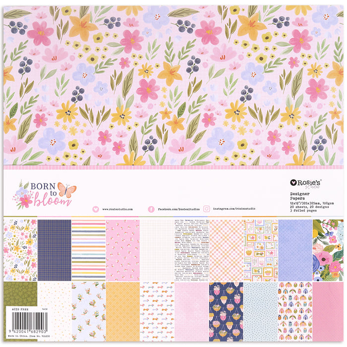 Rosies Studio BORN TO BLOOM 12×12″ Designer Paper Pack - 20pk