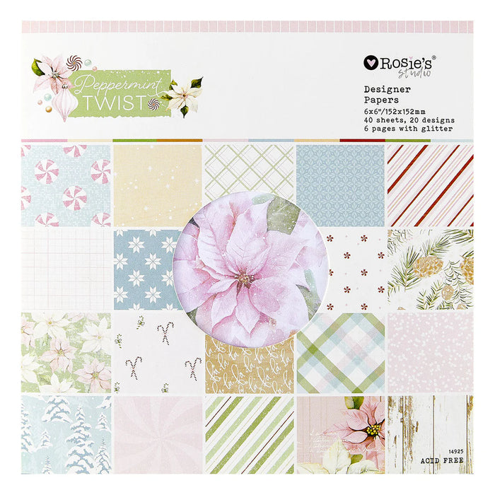 Rosie's Studio - Peppermint Twist Collection - 6x6 Designer Paper Pack (40 Single Sided Sheets including 3 Foiled Sheets)