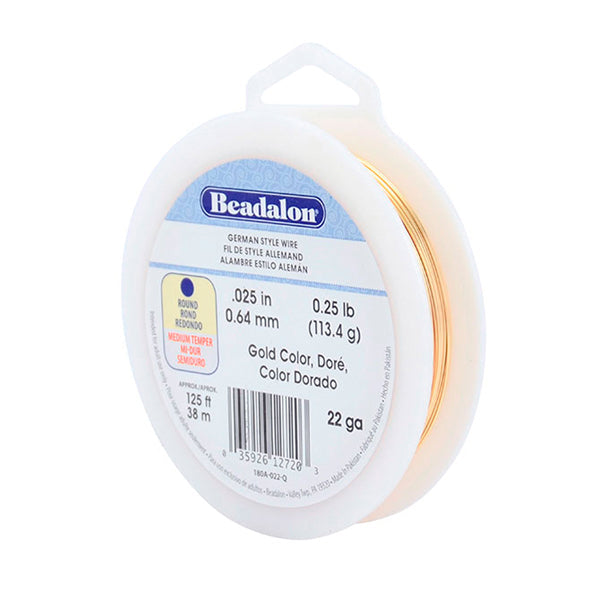 German Style Wire, Round, Gold Color, 22 gauge .64 mm / .025 in, approx. 125 ft, 1/4 lb / .11 kg