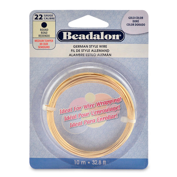 German Style Wire, Round, Gold Color, 22 gauge .64 mm / .025 in, 10 m / 32.8 ft
