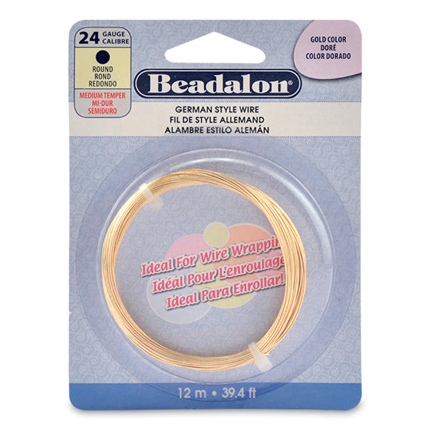 German Style Wire, Round, Gold Color, 24 gauge .51 mm / .020 in, 12 m / 39.4 ft