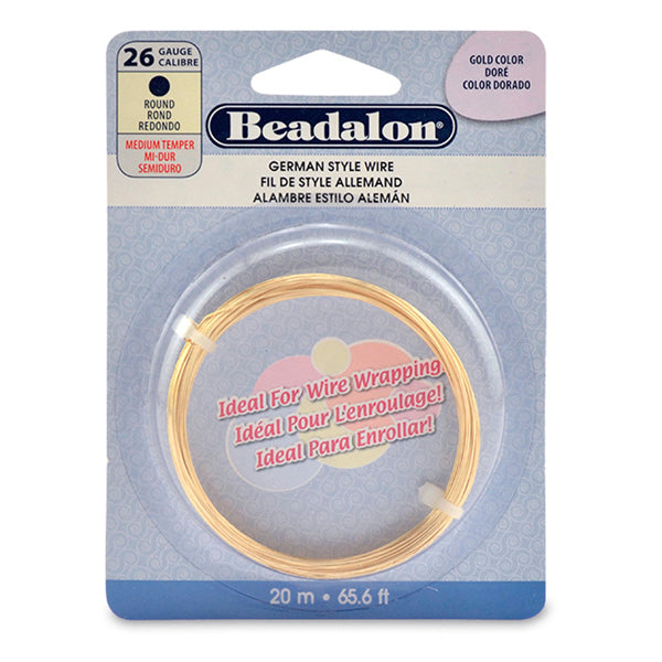German Style Wire, Round, Gold Color, 26 gauge .41 mm / .016 in, 20 m / 65.6 ft