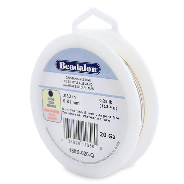 German Style Wire, Round, Silver Plated, 20 gauge .81 mm / .032 in, approx. 78 ft, 1/4 lb / .11 kg