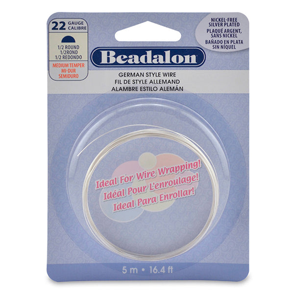German Style Wire, Half Round, Tarnish Resistant Silver Plated, 22 gauge .64 mm / .025 in, 5 m / 16.4 ft