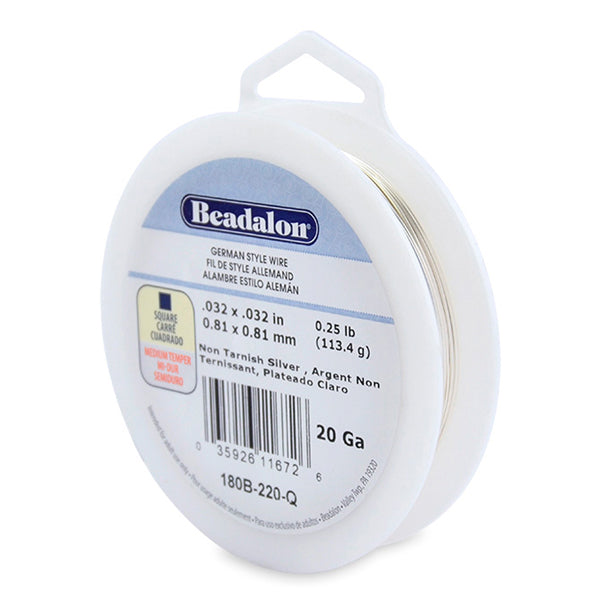 German Style Wire, Square, Silver Plated, 20 gauge .81 mm / .032 in, 1/4 lb / .11 kg