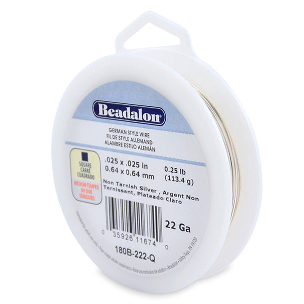 German Style Wire, Square, Silver Plated, 22 gauge .64 mm / .025 in, 1/4 lb / .11 kg
