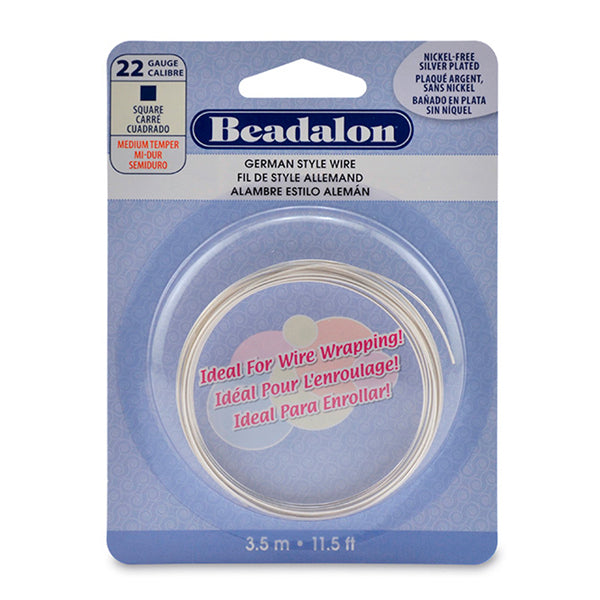 German Style Wire, Square, Silver Plated, 22 gauge .64 mm / .025 in, 3.5 m / 11.5 ft