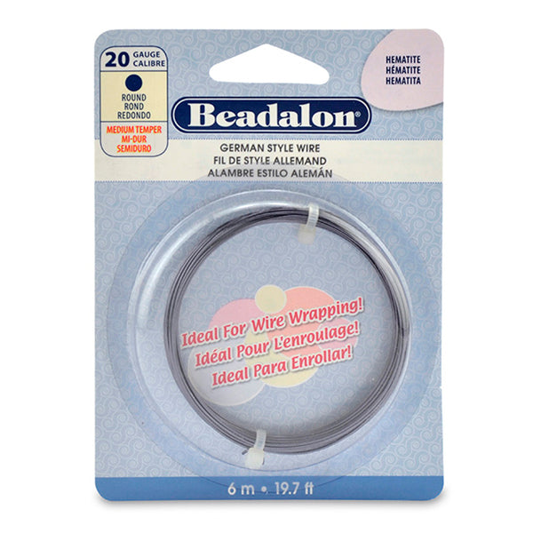 German Style Wire, Round, Hematite Color, 20 gauge .81 mm / .032 in, 6 m / 19.7 ft