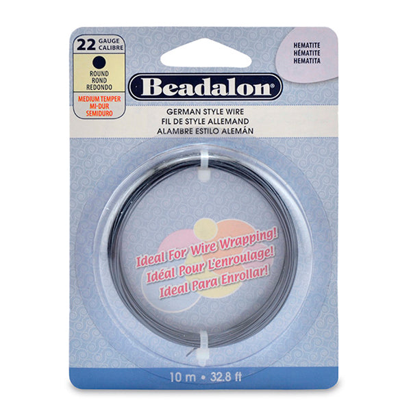 German Style Wire, Round, Hematite Color, 22 gauge .64 mm / .025 in, 10 m / 32.8 ft