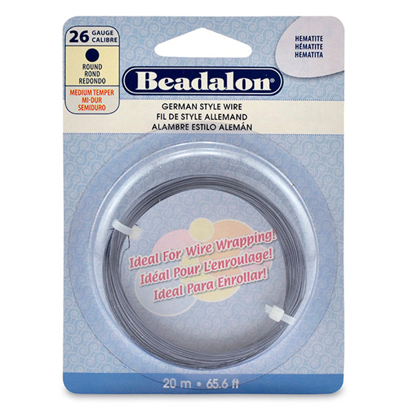 German Style Wire, Round, Hematite Color, 26 gauge .41 mm / .016 in, 20 m / 65.6 ft