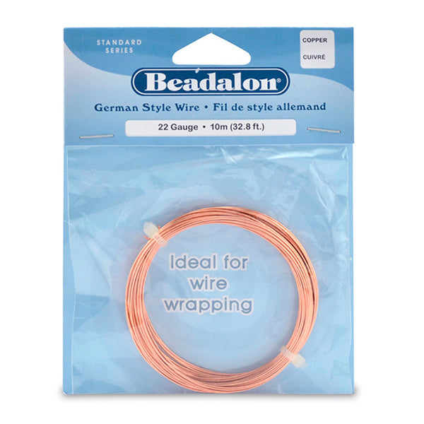 German Style Wire, Round, Copper, 22 gauge .64 mm / .025 in, 10 m / 32.8 ft