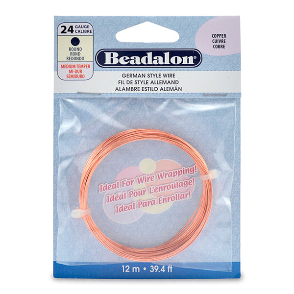 German Style Wire, Round, Copper, 24 gauge .51 mm / .020 in, 12 m / 39.4 ft