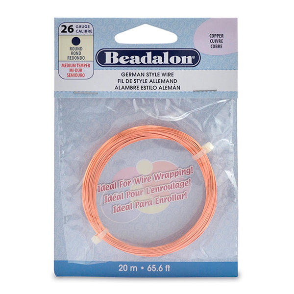 German Style Wire, Round, Copper, 26 gauge .41 mm / .016 in, 20 m / 65.6 ft