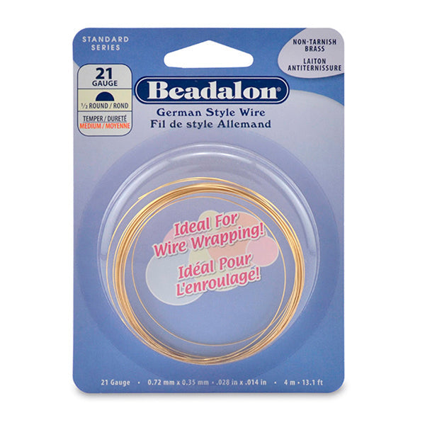 German Style Wire, Half Round, Tarnish Resistant Brass, 21 gauge .028 in / .72 mm, 4 m / 13.1 ft